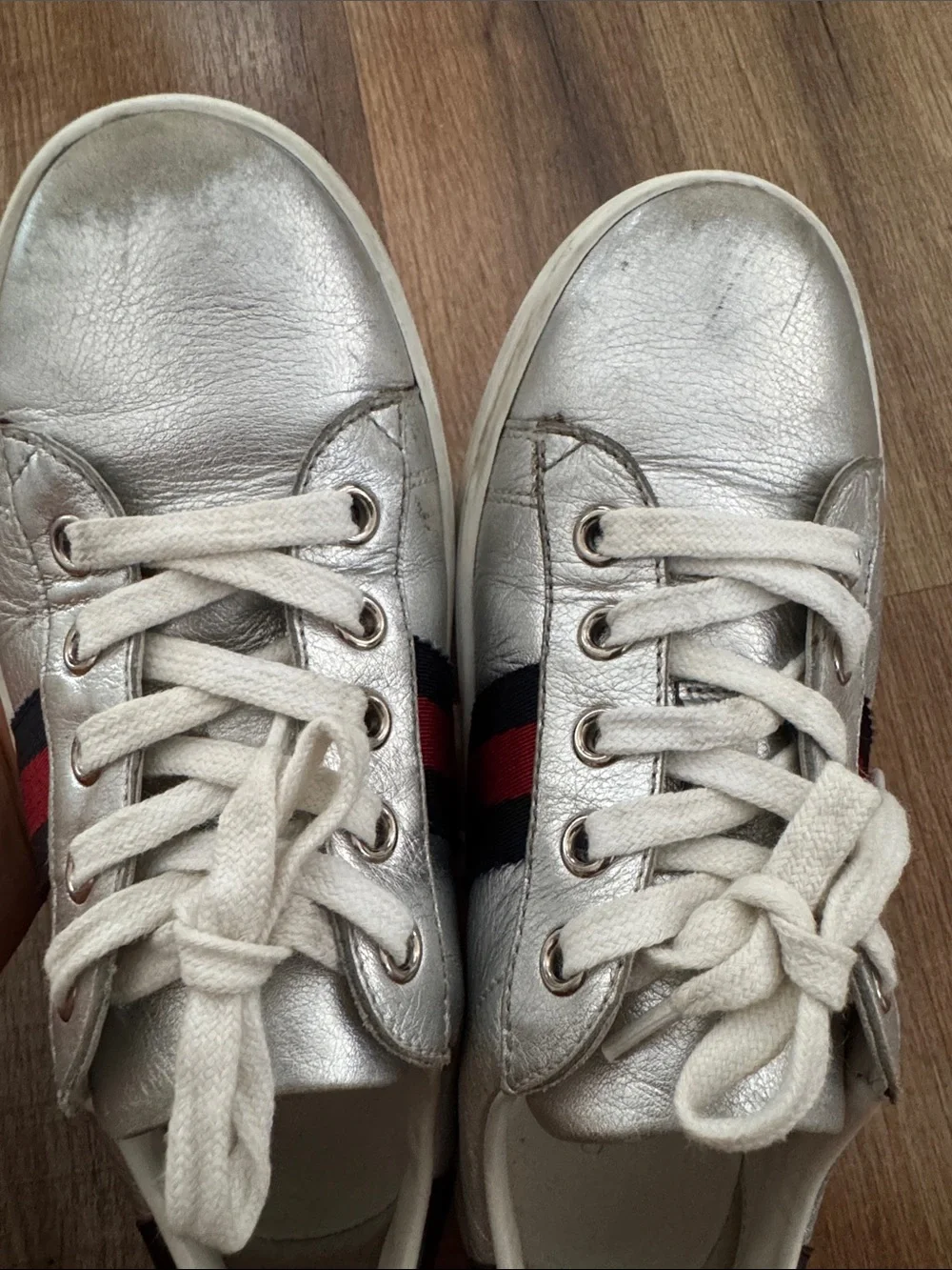 Gucci kids Ace Sneakers in metallic silver leather